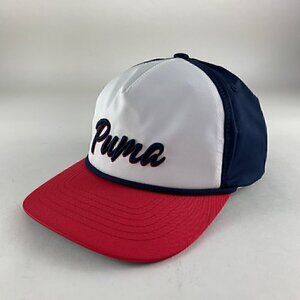 Puma Golf Mens White Red Navy Blue Snapback Hat New